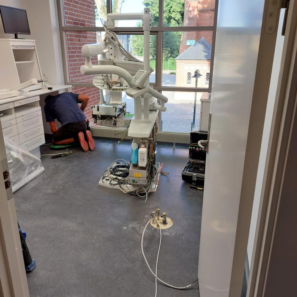 Control panel diagnostics on a dental chair unit by Bioden service team in Vancouver